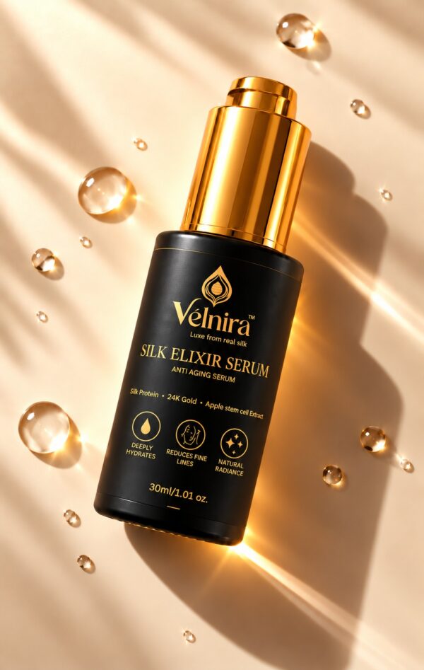 Velnira silk elixir Serum | Gold Anti-Aging serum | Silk + 24k Gold + Apple Stem Powder + Alpha Arbutin + Niacinamide + Bakuchiol Extract